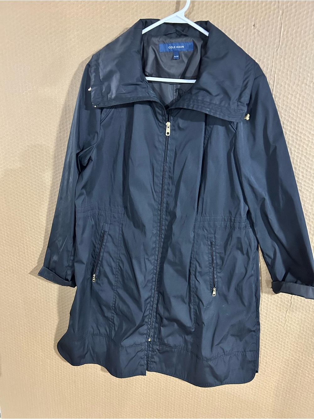 Cole Haan Navy Zip-Front Lightweight Trench Coat